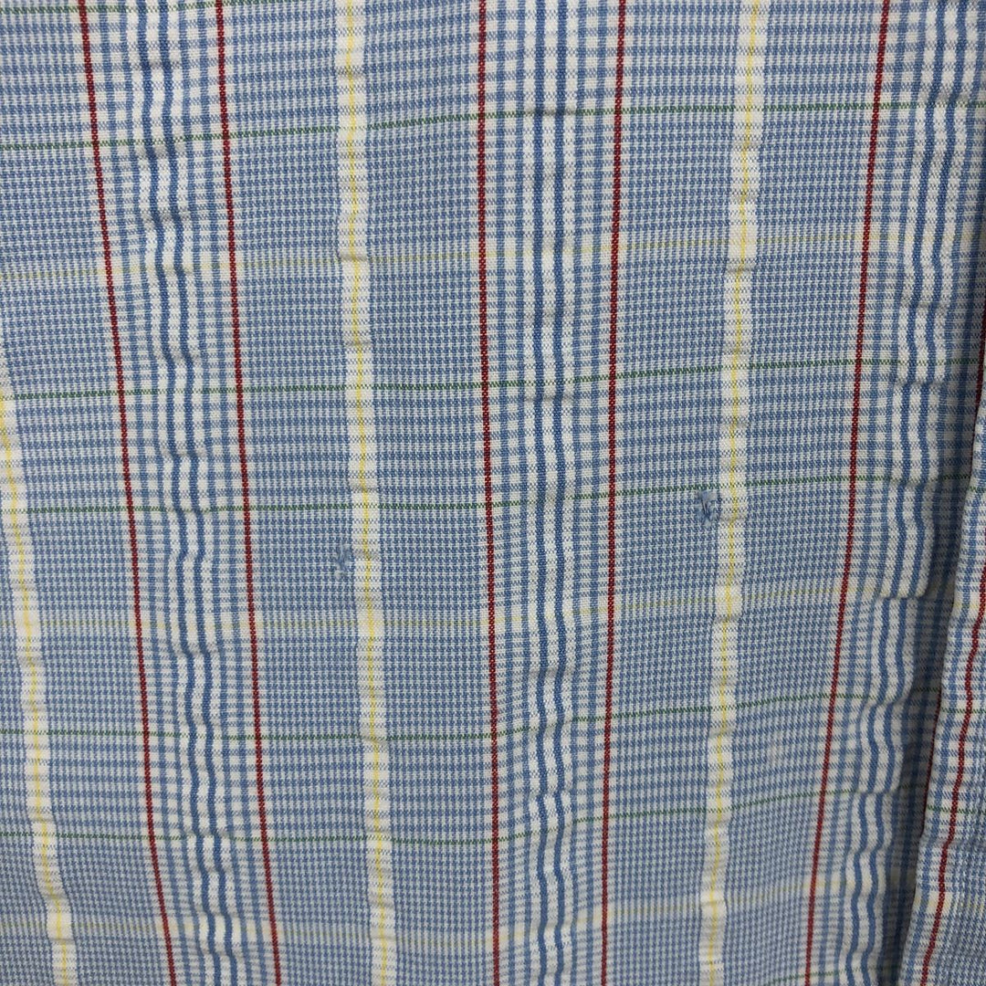 Brooks Brothers 346 Seersucker Short-Sleeve Button-Down Check Shirt, Men's Size L (approx.) cotton Blue type light blue Vintage Second Hand