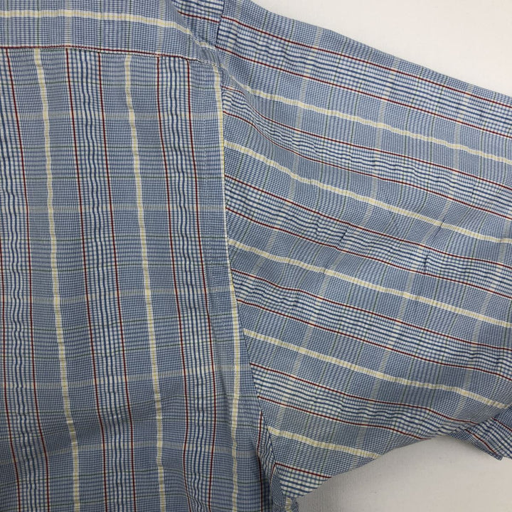 Brooks Brothers 346 Seersucker Short-Sleeve Button-Down Check Shirt, Men's Size L (approx.) cotton Blue type light blue Vintage Second Hand