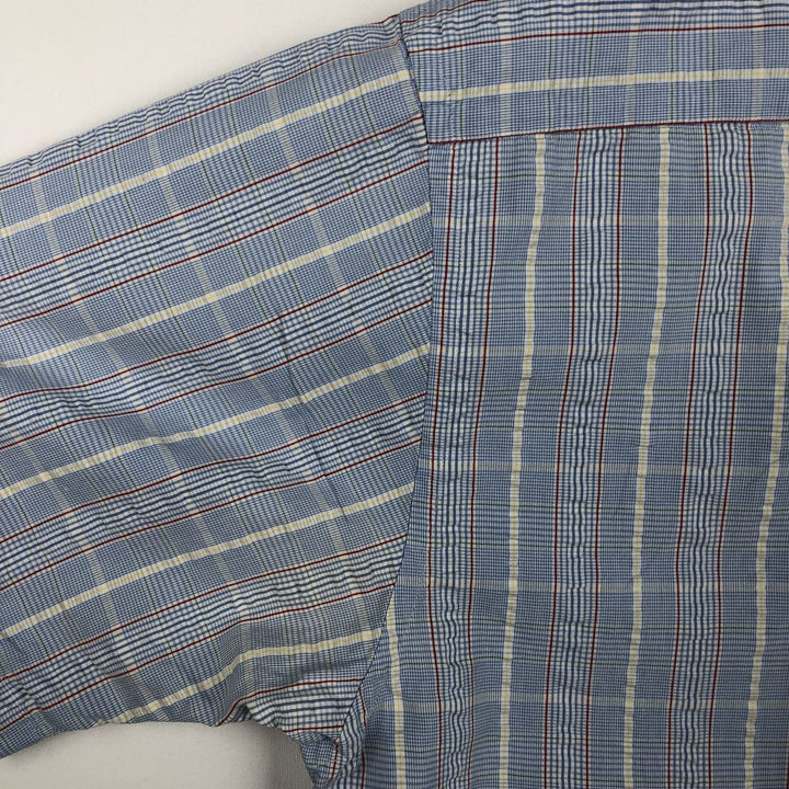 Brooks Brothers 346 Seersucker Short-Sleeve Button-Down Check Shirt, Men's Size L (approx.) cotton Blue type light blue Vintage Second Hand