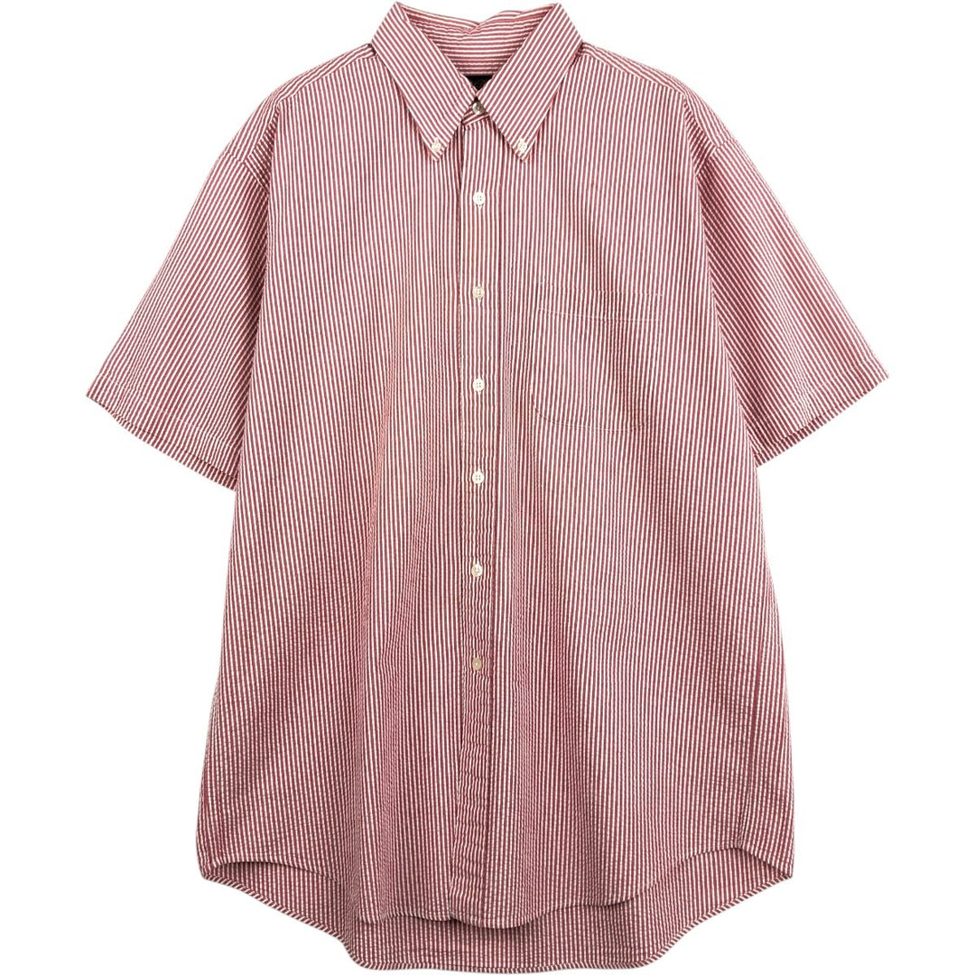 Brooks Brothers seersucker short-sleeved button-down striped shirt, men's size L (approx.) cotton white type Vintage Second Hand