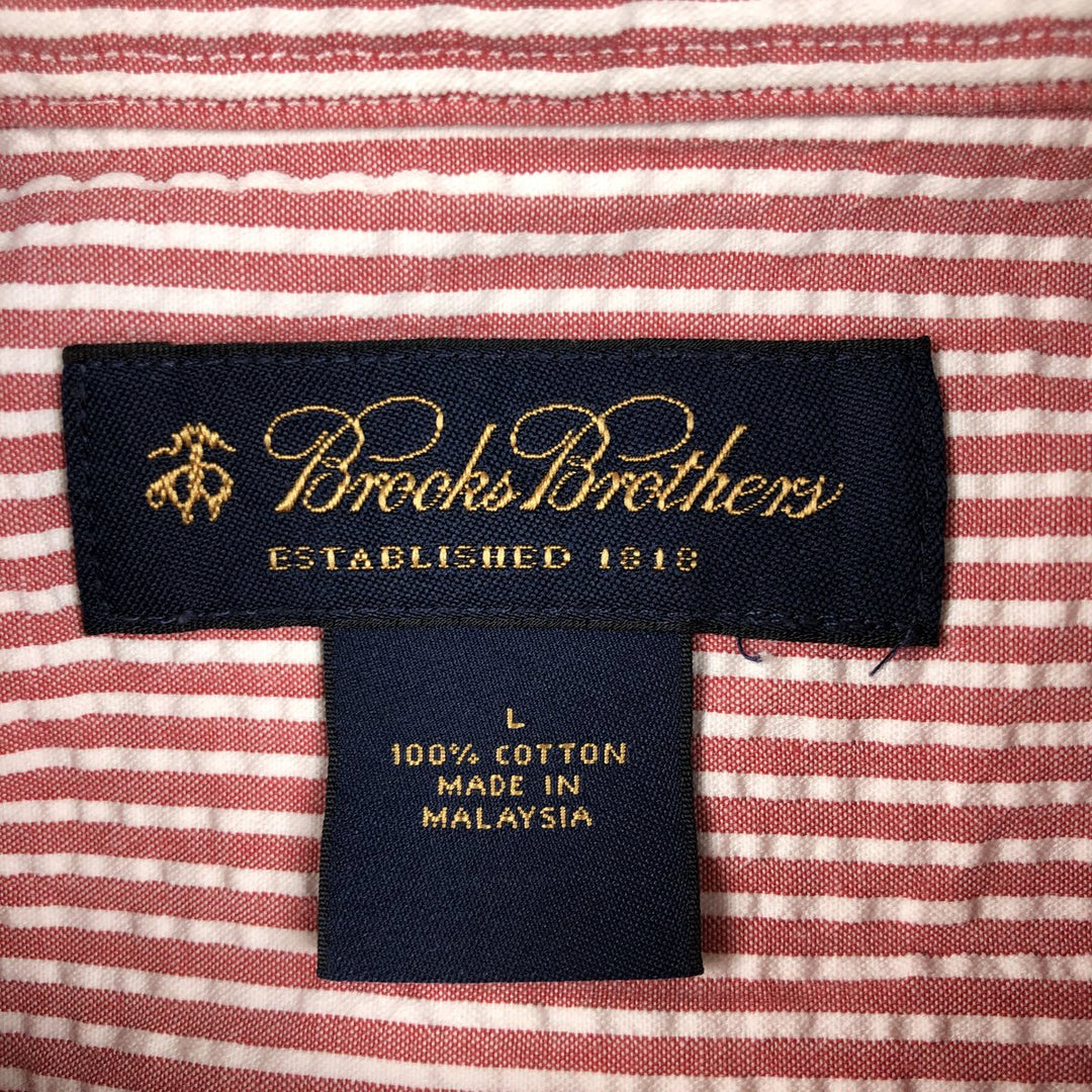 Brooks Brothers seersucker short-sleeved button-down striped shirt, men's size L (approx.) cotton white type Vintage Second Hand