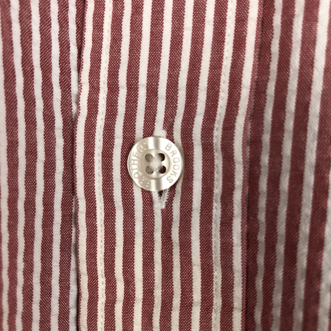 Brooks Brothers seersucker short-sleeved button-down striped shirt, men's size L (approx.) cotton white type Vintage Second Hand
