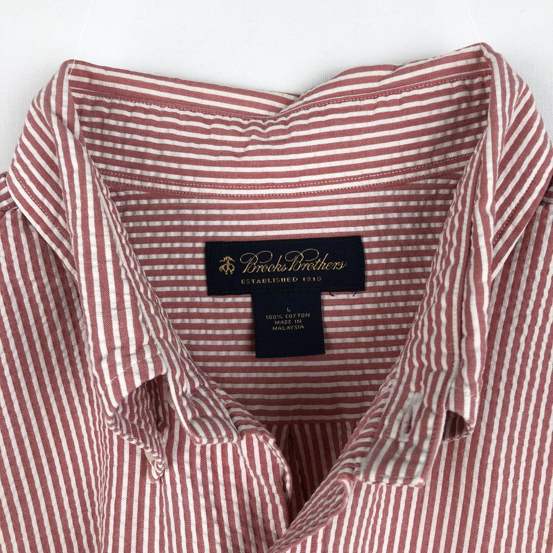 Brooks Brothers seersucker short-sleeved button-down striped shirt, men's size L (approx.) cotton white type Vintage Second Hand
