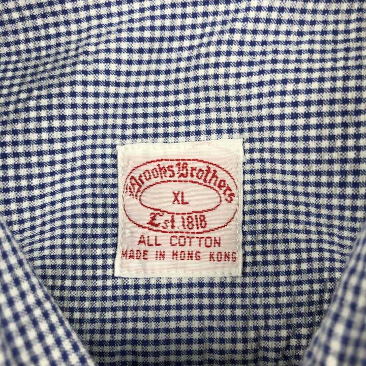 Brooks Brothers Est.1818 Gingham Check Seersucker Short-Sleeve Button-Down Check Shirt, Men's Size XL (approx.) cotton white type Vintage Second Hand