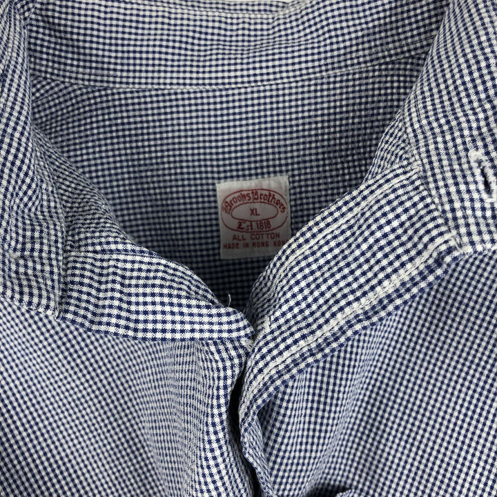 Brooks Brothers Est.1818 Gingham Check Seersucker Short-Sleeve Button-Down Check Shirt, Men's Size XL (approx.) cotton white type Vintage Second Hand