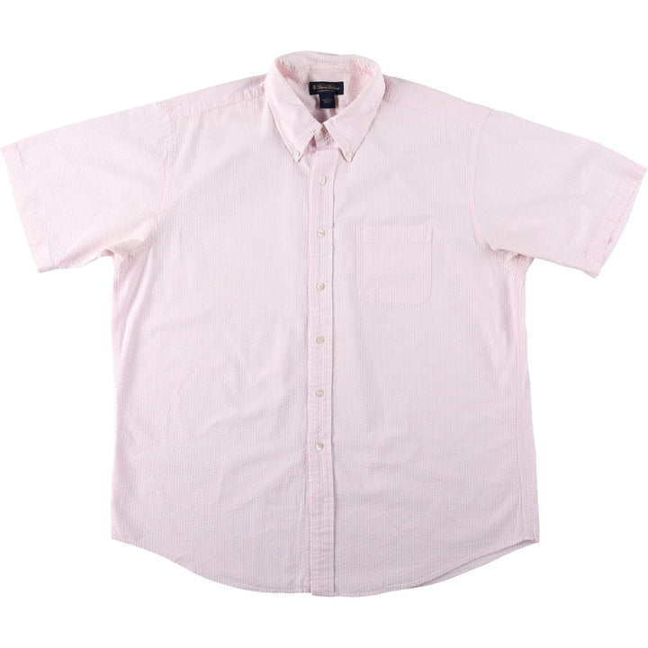 Brooks Brothers Est.1818 Seersucker Short-Sleeve Button-Down Striped Shirt, Men's Size XL (approx.) cotton white type Vintage Second Hand