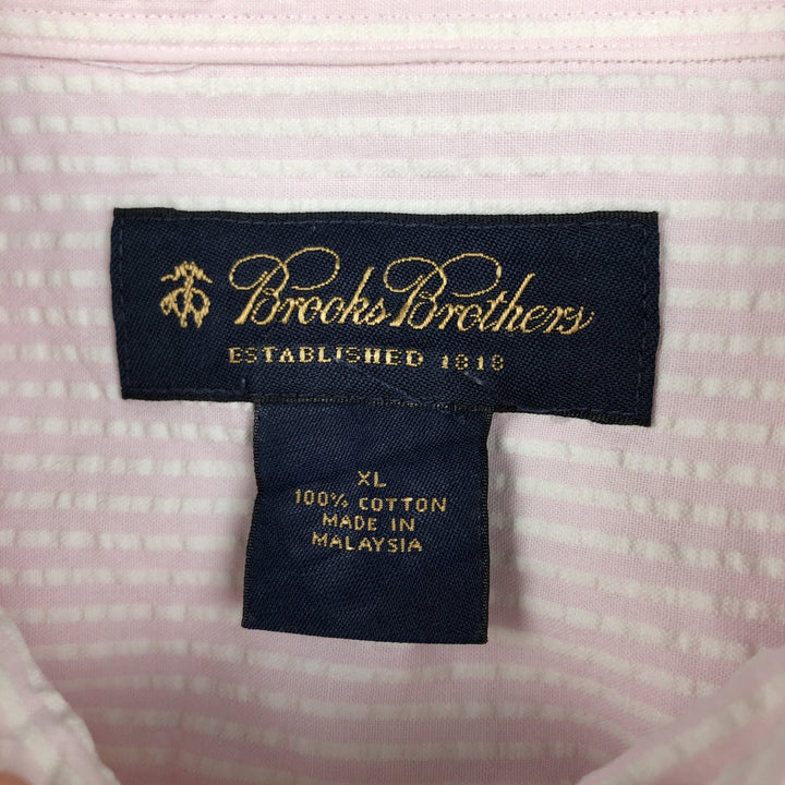 Brooks Brothers Est.1818 Seersucker Short-Sleeve Button-Down Striped Shirt, Men's Size XL (approx.) cotton white type Vintage Second Hand