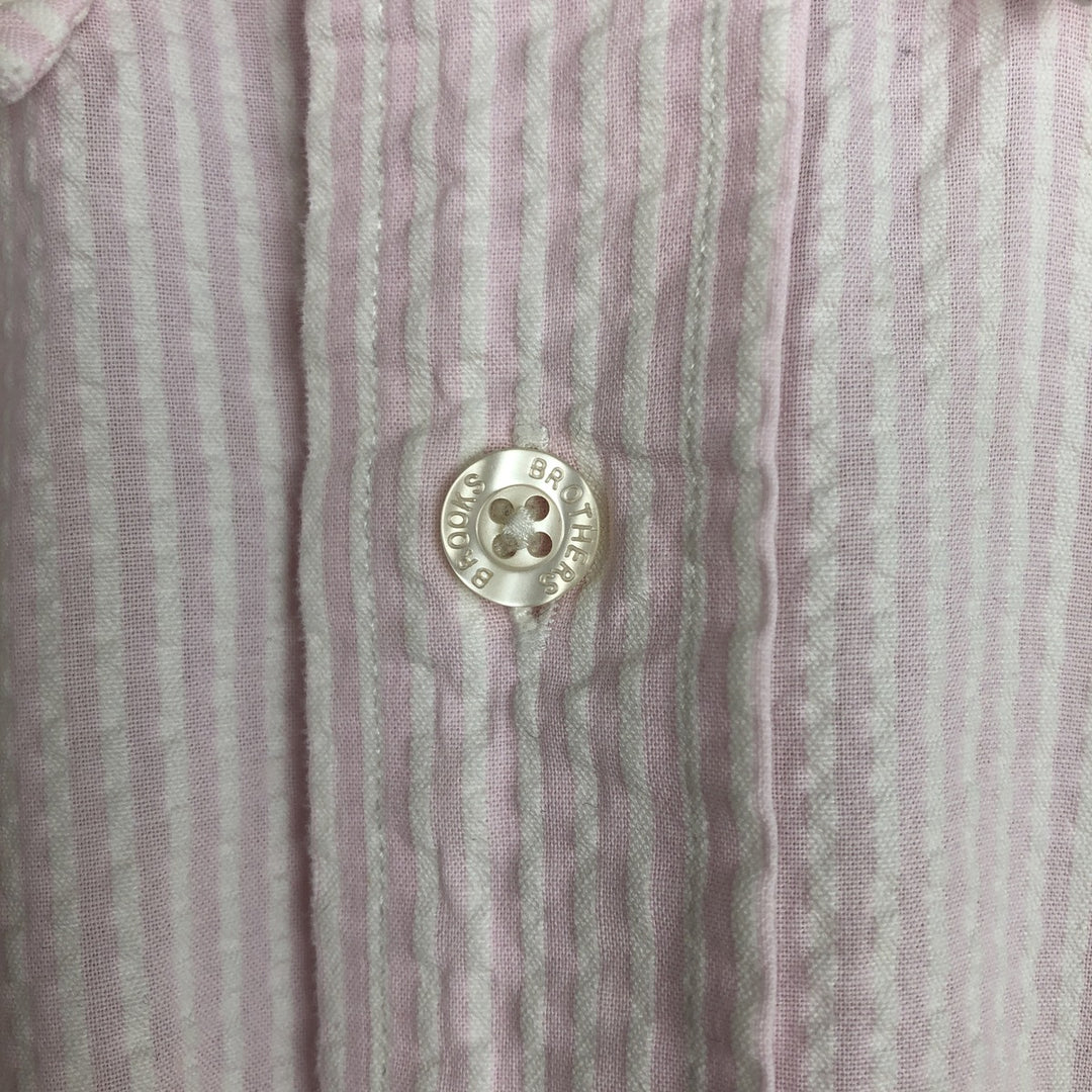 Brooks Brothers Est.1818 Seersucker Short-Sleeve Button-Down Striped Shirt, Men's Size XL (approx.) cotton white type Vintage Second Hand