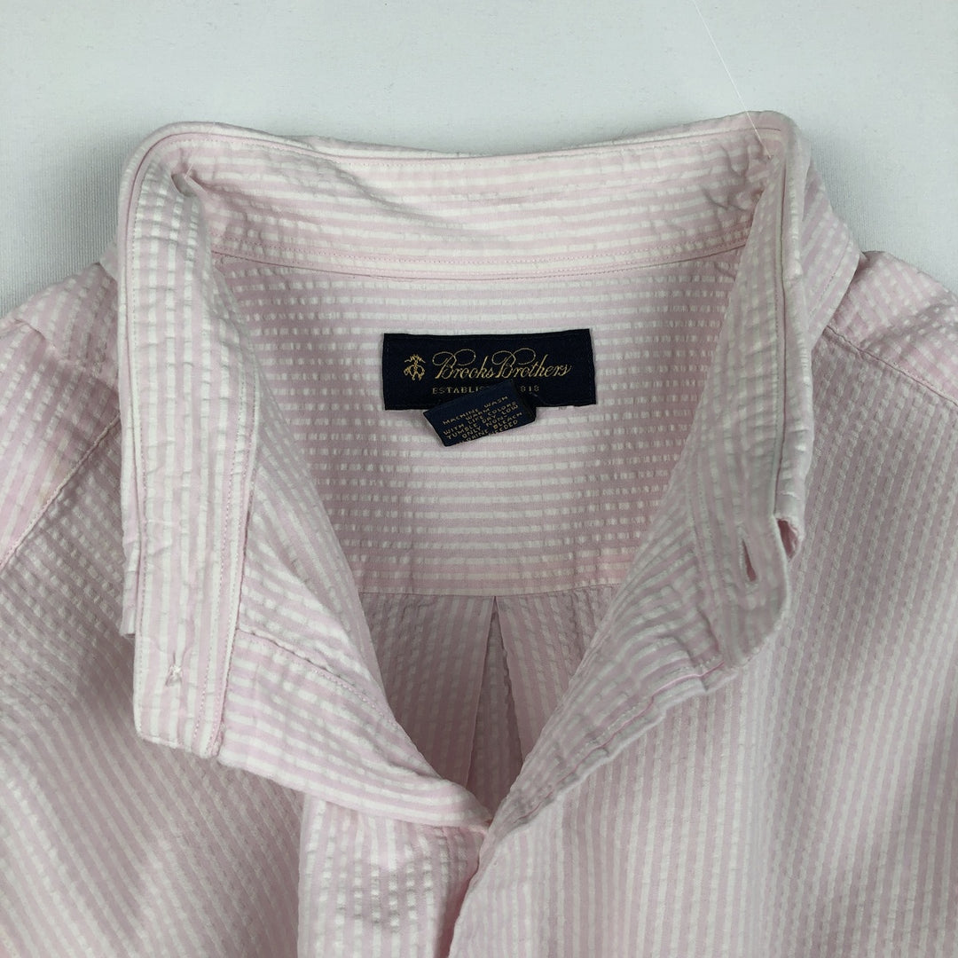 Brooks Brothers Est.1818 Seersucker Short-Sleeve Button-Down Striped Shirt, Men's Size XL (approx.) cotton white type Vintage Second Hand
