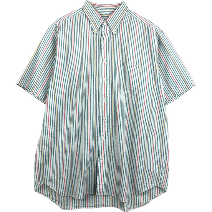 Brooks Brothers Est.1818 Seersucker Short-Sleeve Button-Down Striped Shirt, Men's Size XL (approx.) cotton multicolor Vintage Second Hand