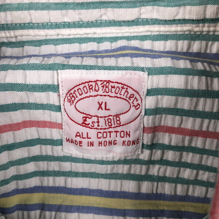 Brooks Brothers Est.1818 Seersucker Short-Sleeve Button-Down Striped Shirt, Men's Size XL (approx.) cotton multicolor Vintage Second Hand