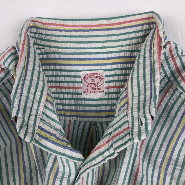 Brooks Brothers Est.1818 Seersucker Short-Sleeve Button-Down Striped Shirt, Men's Size XL (approx.) cotton multicolor Vintage Second Hand
