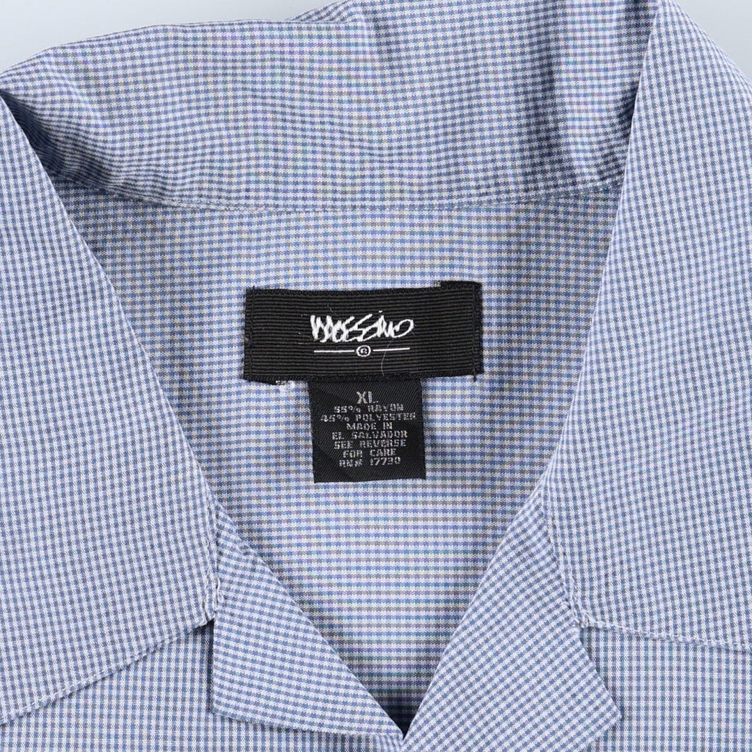 Mossimo Check Pattern Short-Sleeve Open Collar Polyester x Rayon Box Shirt (Men's XL equivalent) Rayon blue type Vintage Second Hand