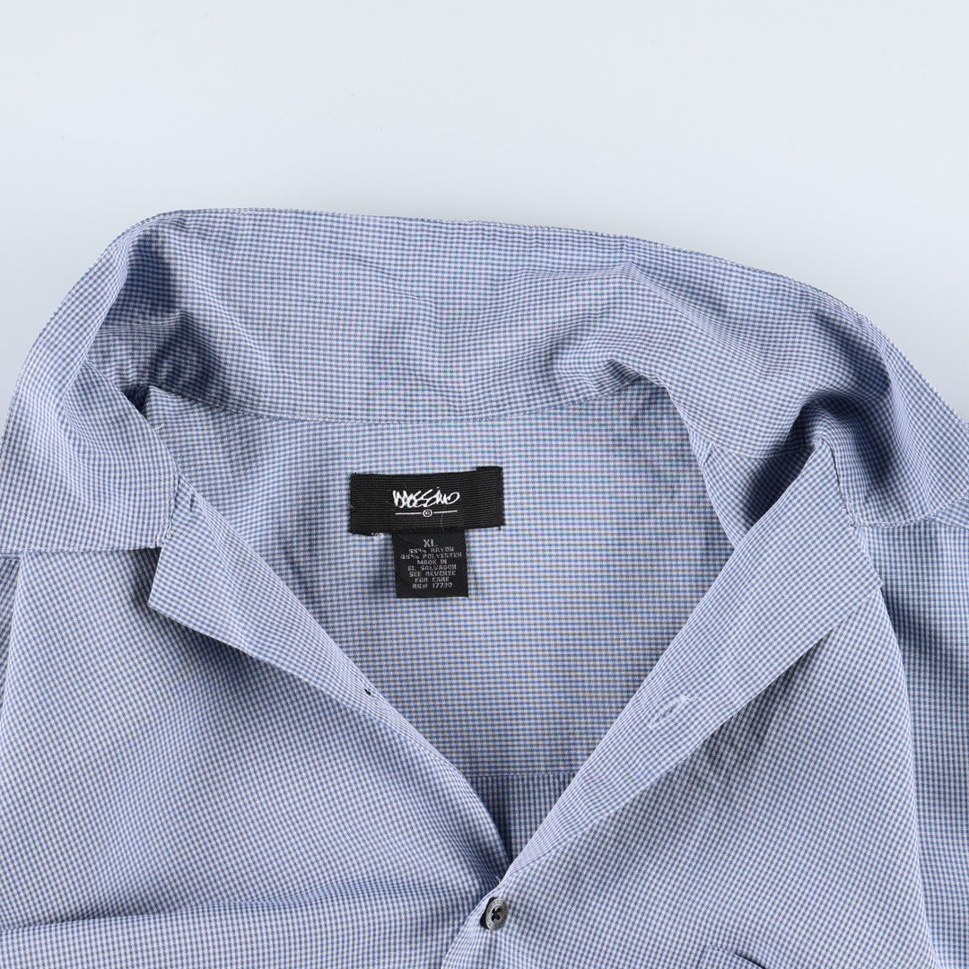 Mossimo Check Pattern Short-Sleeve Open Collar Polyester x Rayon Box Shirt (Men's XL equivalent) Rayon blue type Vintage Second Hand