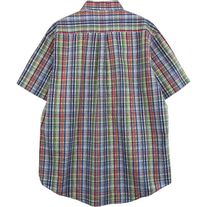 Brooks Brothers 346 Seersucker Short-Sleeve Button-Down Check Shirt, Men's Size L (approx.) cotton multicolor Vintage Second Hand