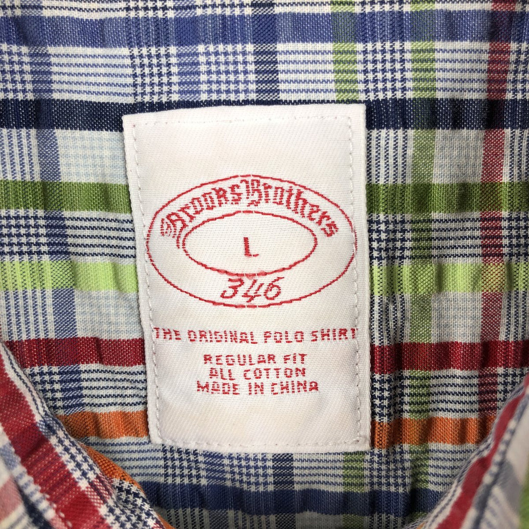 Brooks Brothers 346 Seersucker Short-Sleeve Button-Down Check Shirt, Men's Size L (approx.) cotton multicolor Vintage Second Hand