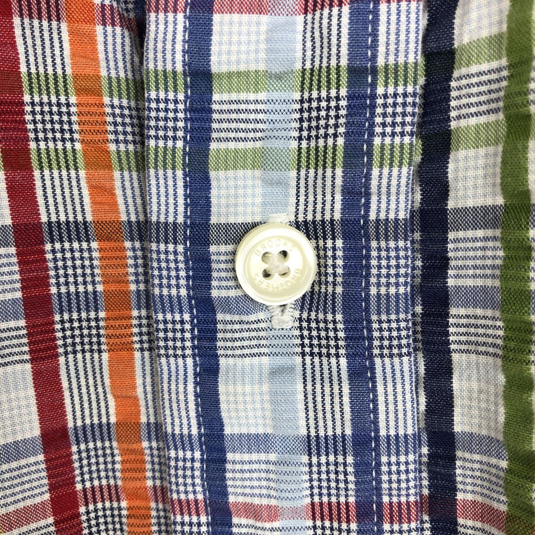 Brooks Brothers 346 Seersucker Short-Sleeve Button-Down Check Shirt, Men's Size L (approx.) cotton multicolor Vintage Second Hand