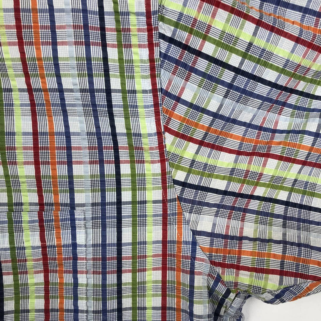 Brooks Brothers 346 Seersucker Short-Sleeve Button-Down Check Shirt, Men's Size L (approx.) cotton multicolor Vintage Second Hand