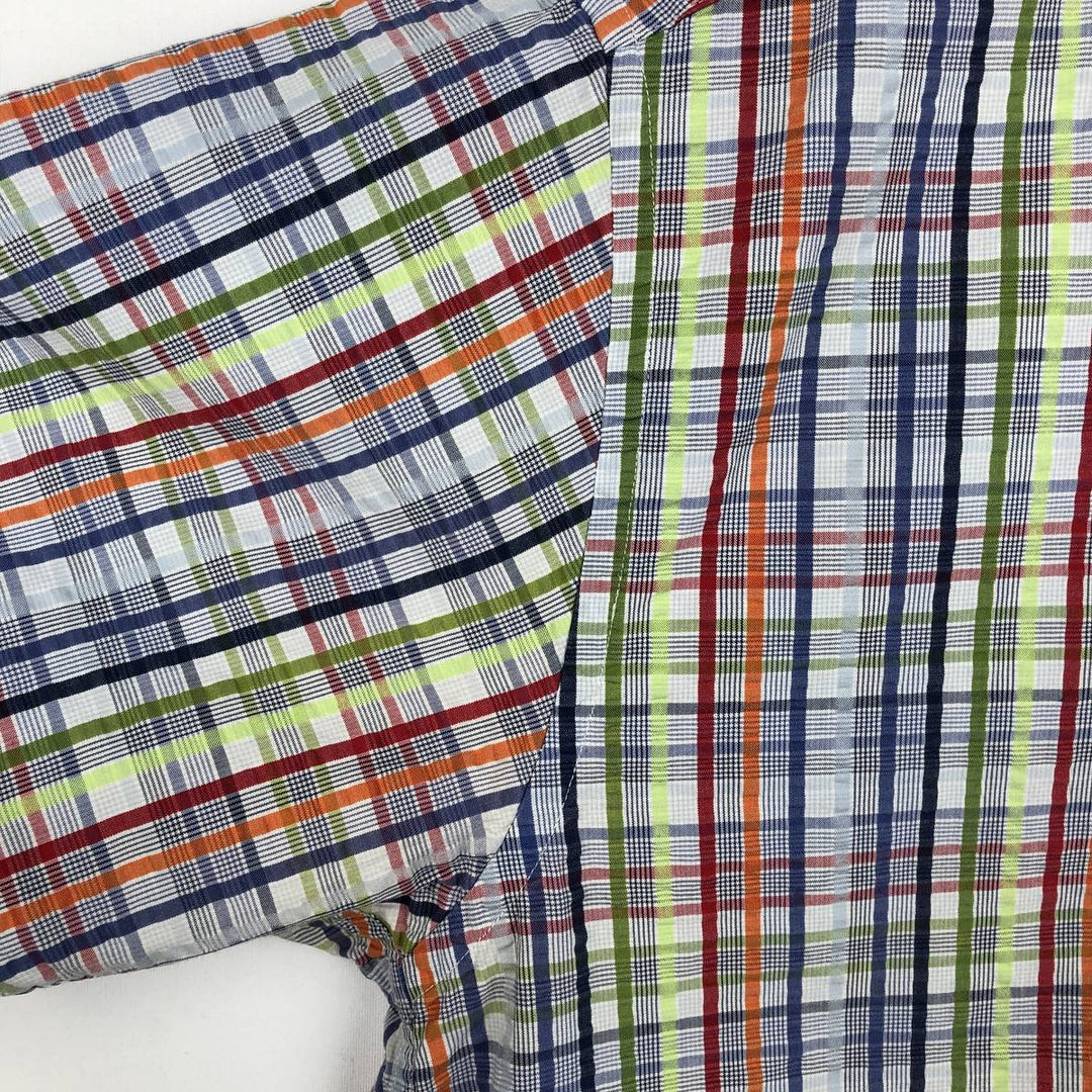 Brooks Brothers 346 Seersucker Short-Sleeve Button-Down Check Shirt, Men's Size L (approx.) cotton multicolor Vintage Second Hand