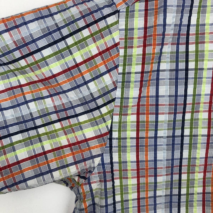 Brooks Brothers 346 Seersucker Short-Sleeve Button-Down Check Shirt, Men's Size L (approx.) cotton multicolor Vintage Second Hand