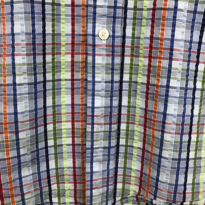 Brooks Brothers 346 Seersucker Short-Sleeve Button-Down Check Shirt, Men's Size L (approx.) cotton multicolor Vintage Second Hand