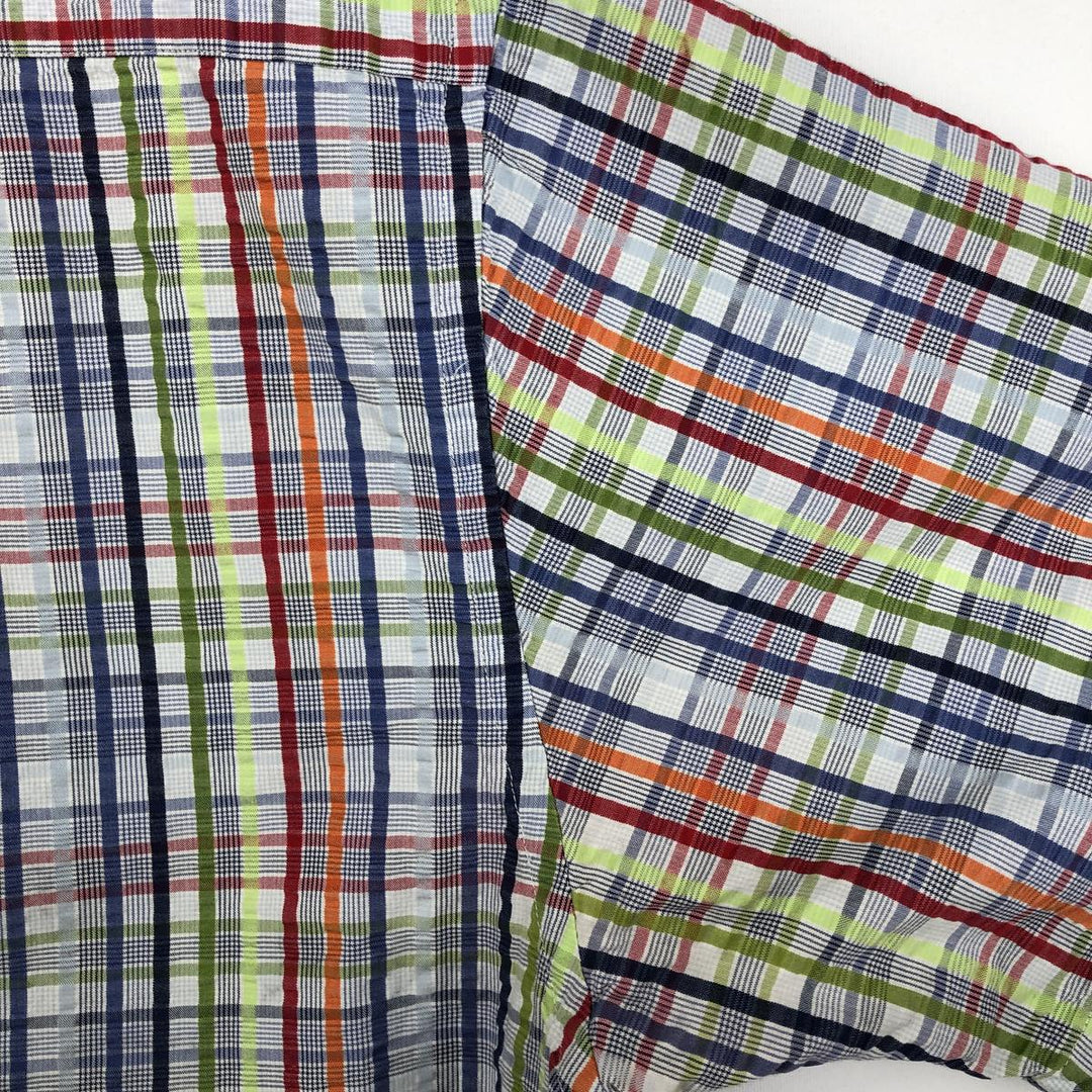 Brooks Brothers 346 Seersucker Short-Sleeve Button-Down Check Shirt, Men's Size L (approx.) cotton multicolor Vintage Second Hand