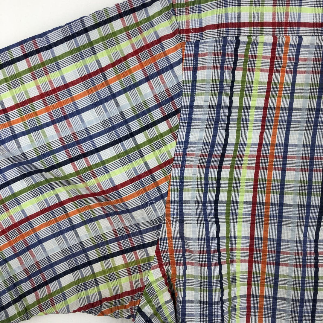 Brooks Brothers 346 Seersucker Short-Sleeve Button-Down Check Shirt, Men's Size L (approx.) cotton multicolor Vintage Second Hand