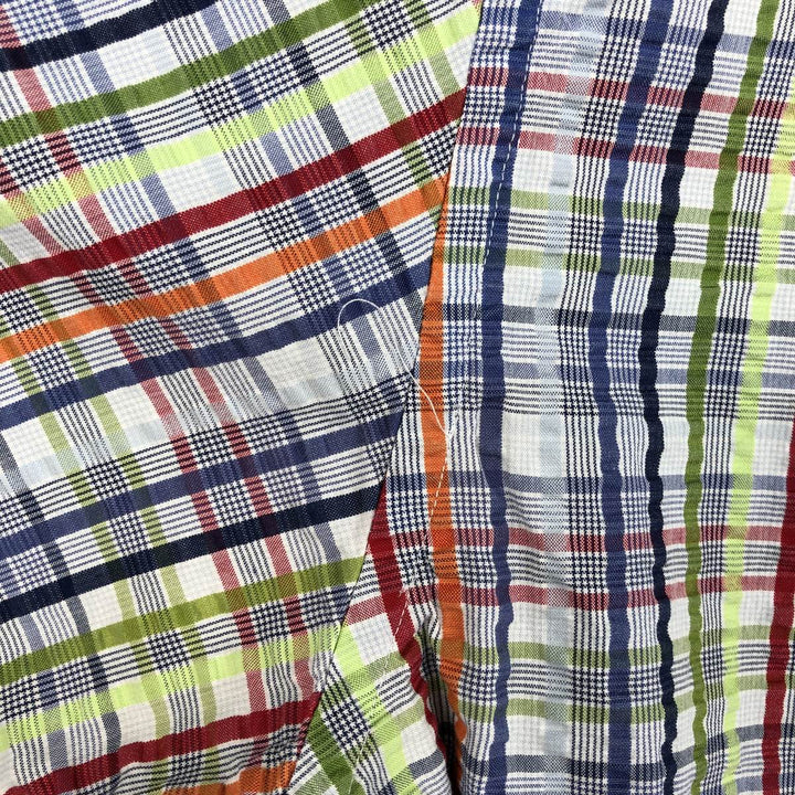 Brooks Brothers 346 Seersucker Short-Sleeve Button-Down Check Shirt, Men's Size L (approx.) cotton multicolor Vintage Second Hand