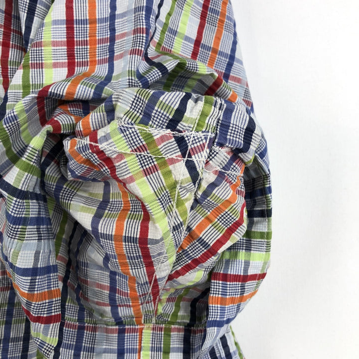 Brooks Brothers 346 Seersucker Short-Sleeve Button-Down Check Shirt, Men's Size L (approx.) cotton multicolor Vintage Second Hand