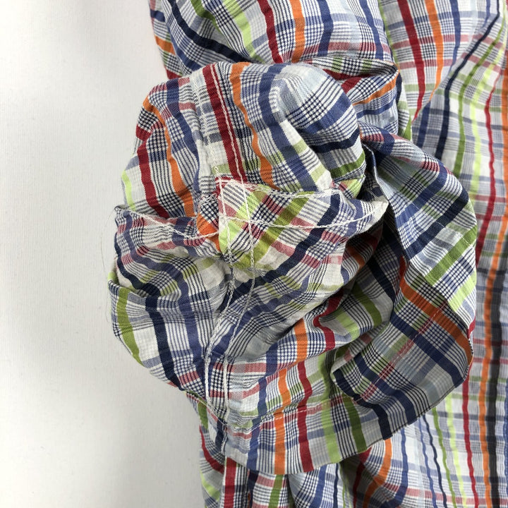 Brooks Brothers 346 Seersucker Short-Sleeve Button-Down Check Shirt, Men's Size L (approx.) cotton multicolor Vintage Second Hand