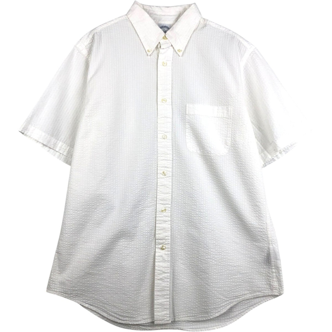 Brooks Brothers 1818 REGENT Seersucker short sleeve button down striped shirt, men's size L cotton white type Vintage Second Hand