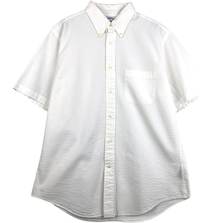 Brooks Brothers 1818 REGENT Seersucker short sleeve button down striped shirt, men's size L cotton white type Vintage Second Hand