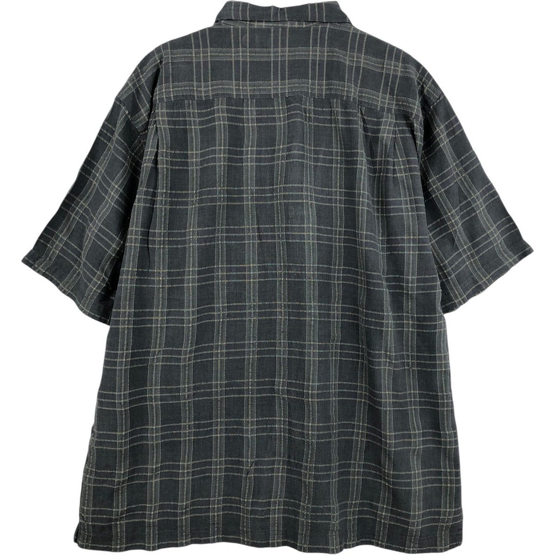 Tommy Bahama check pattern box shirt, short sleeve, open collar, silk shirt, men's size L. silk Charcoal Vintage Second Hand