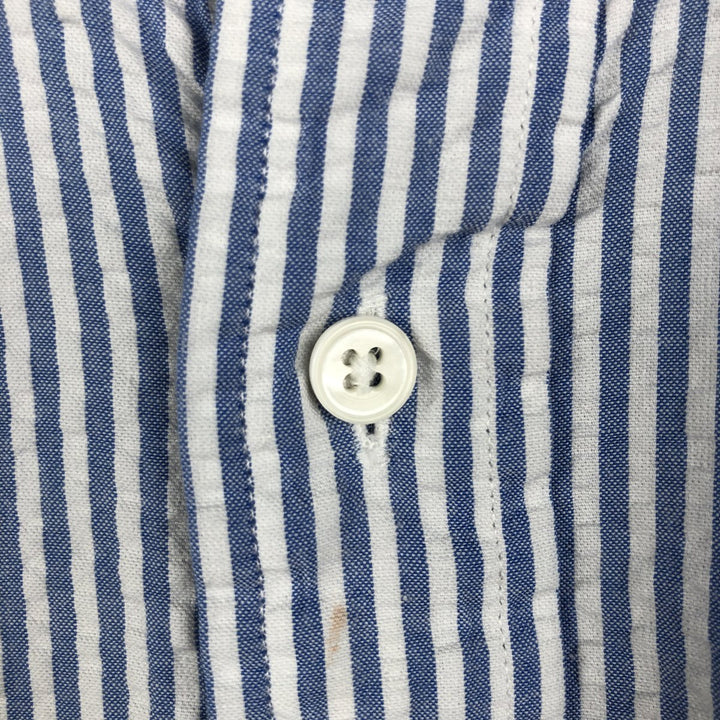 Vintage LLBean seersucker short-sleeved button-down striped shirt from the 1990s, men's size L. cotton Blue type light blue Vintage Second Hand