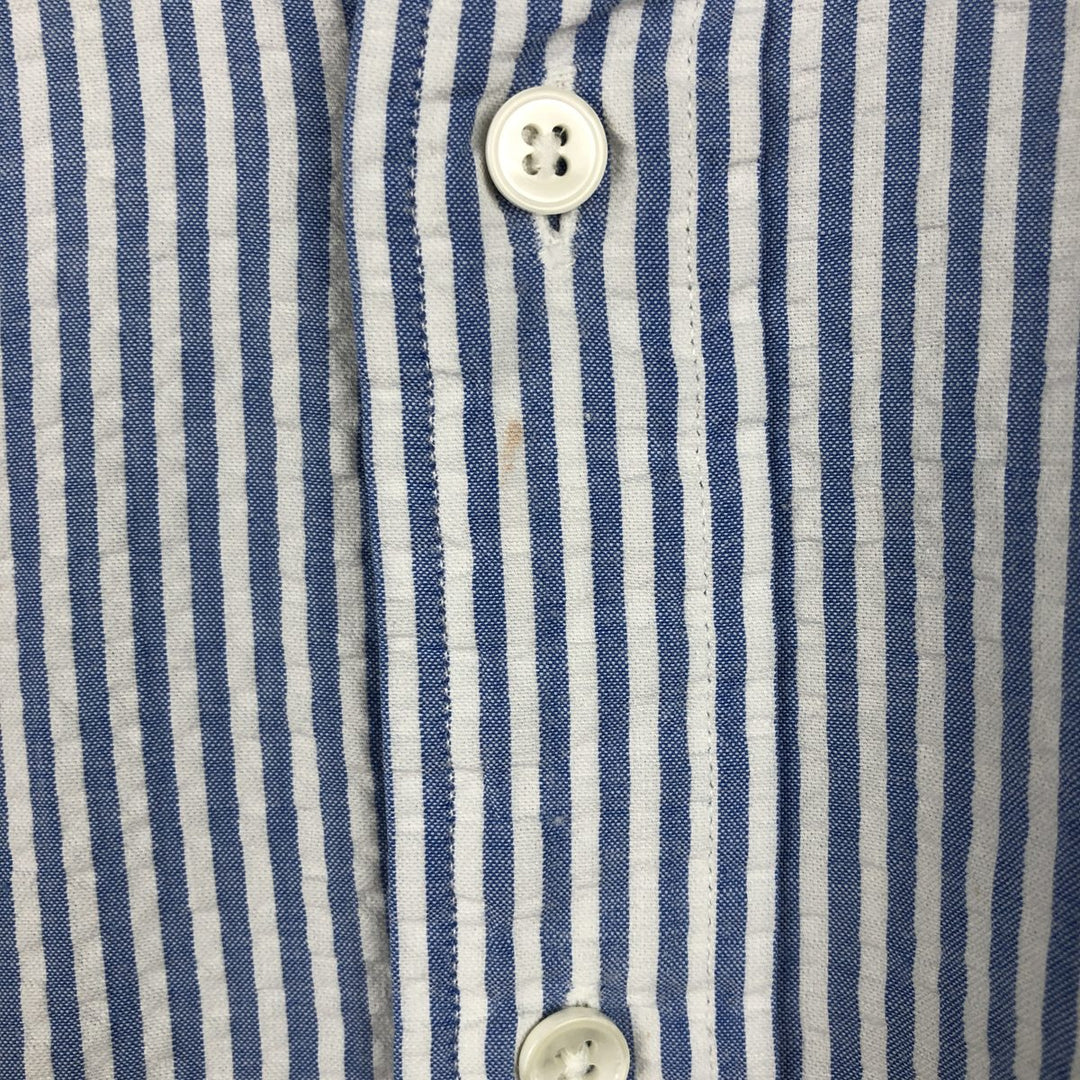 Vintage LLBean seersucker short-sleeved button-down striped shirt from the 1990s, men's size L. cotton Blue type light blue Vintage Second Hand