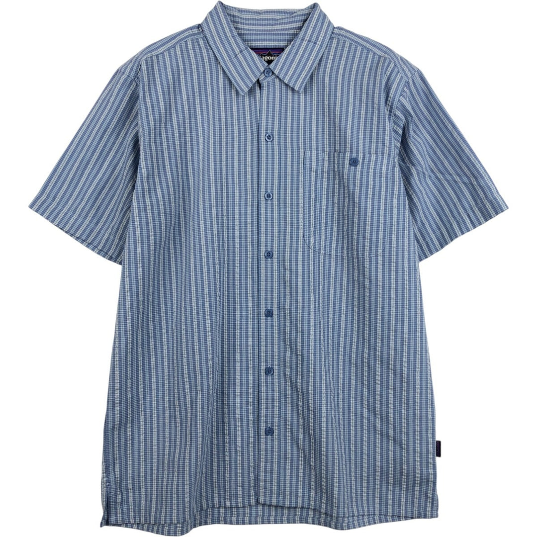 Patagonia STY53004SP18 Stripe Pattern Short-Sleeve Polyester Box Shirt (Men's Size M) polyester Blue type light blue Vintage Second Hand