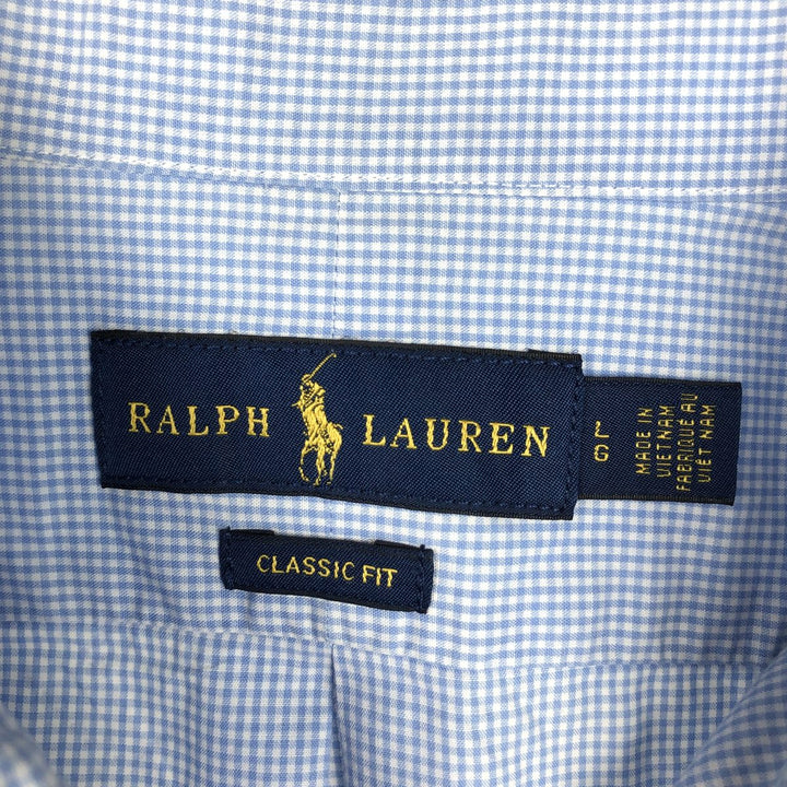 Ralph Lauren CLASSIC FIT Short-Sleeve Button-Down Check Shirt, Men's Size L (approx.) cotton blue type Vintage Second Hand