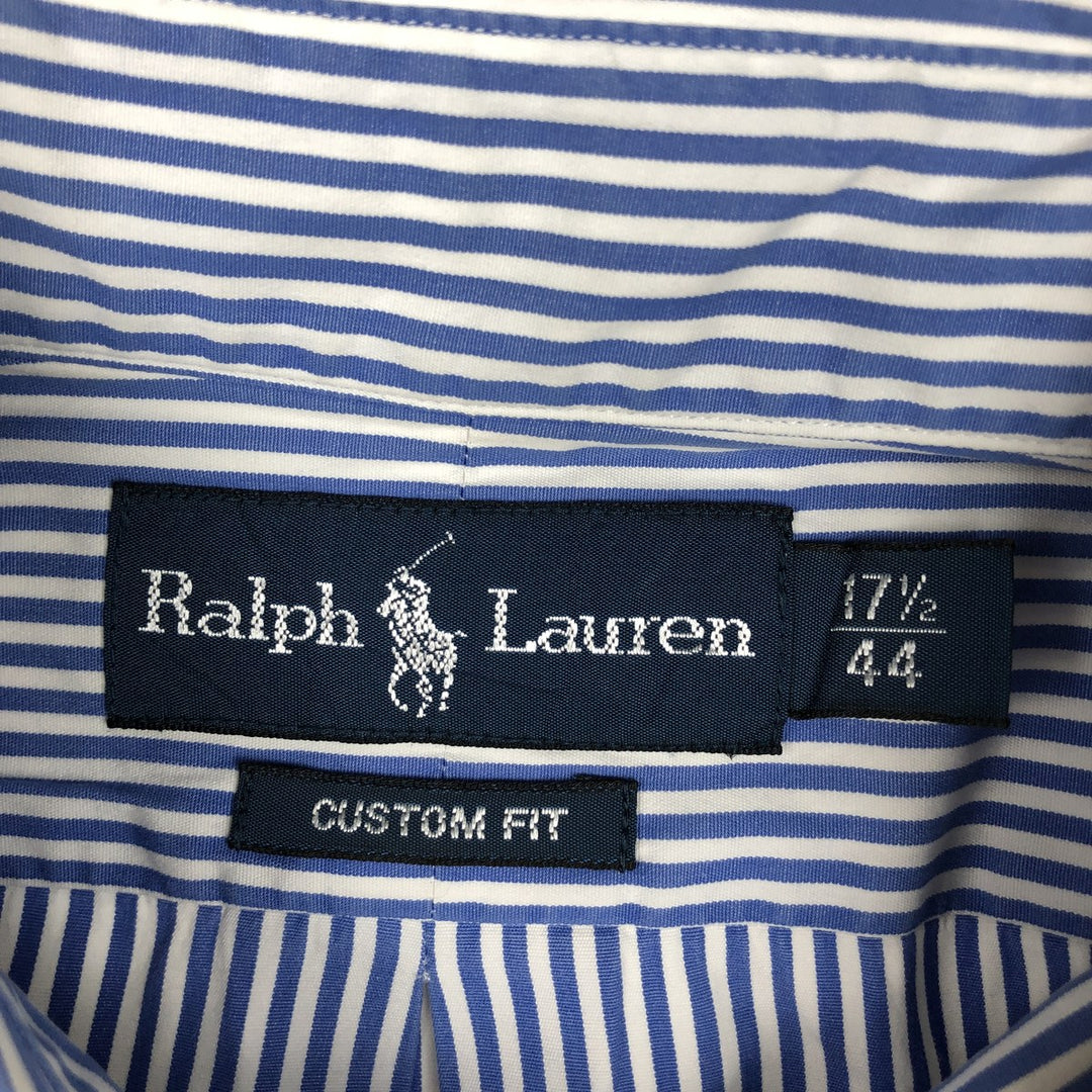Ralph Lauren CUSTOM FIT short sleeve button down striped shirt men's XL size cotton blue type Vintage Second Hand