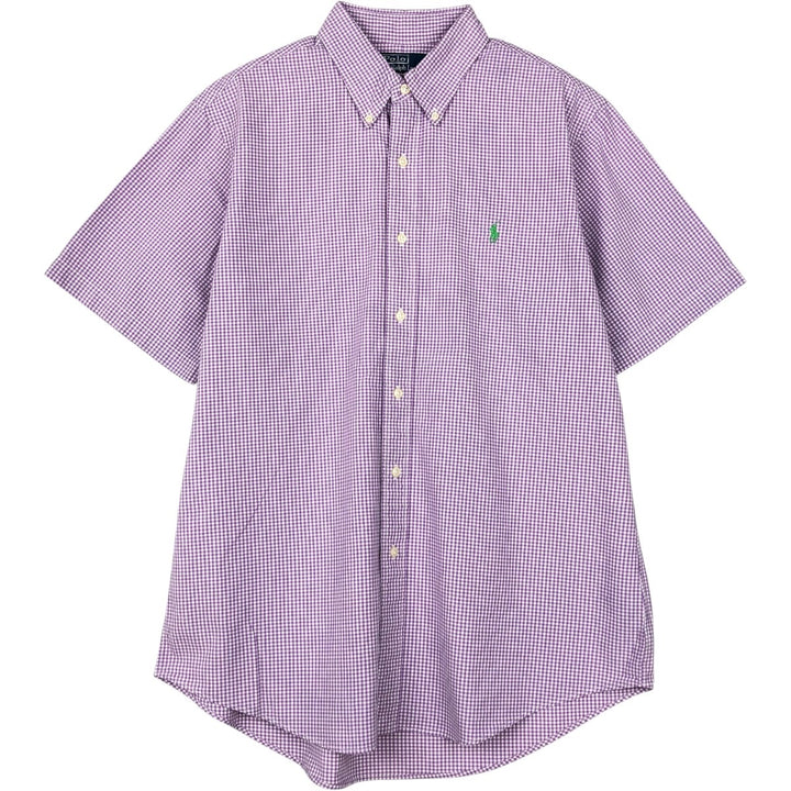Ralph Lauren POLO by Ralph Lauren CUSTOM FIT Gingham Check Short-Sleeve Button-Down Check Shirt, Men's Size L (approx.) cotton purple type Vintage Second Hand