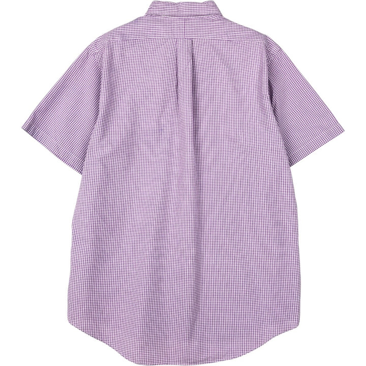Ralph Lauren POLO by Ralph Lauren CUSTOM FIT Gingham Check Short-Sleeve Button-Down Check Shirt, Men's Size L (approx.) cotton purple type Vintage Second Hand