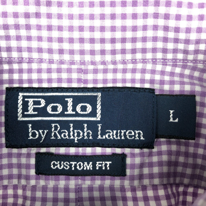 Ralph Lauren POLO by Ralph Lauren CUSTOM FIT Gingham Check Short-Sleeve Button-Down Check Shirt, Men's Size L (approx.) cotton purple type Vintage Second Hand