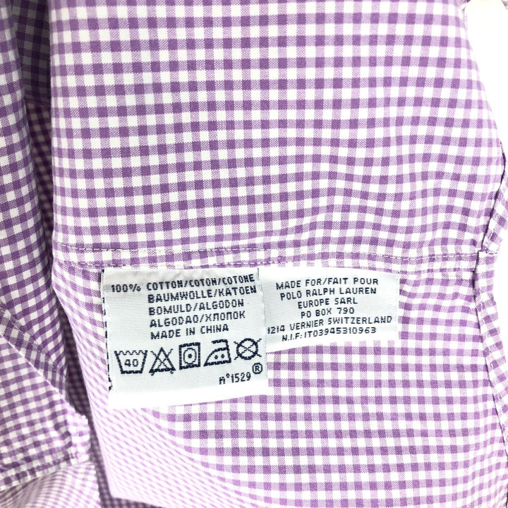 Ralph Lauren POLO by Ralph Lauren CUSTOM FIT Gingham Check Short-Sleeve Button-Down Check Shirt, Men's Size L (approx.) cotton purple type Vintage Second Hand