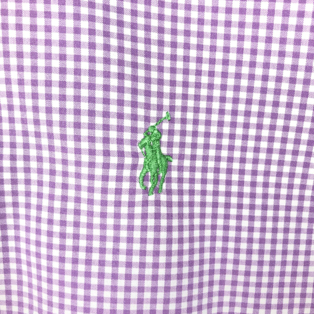 Ralph Lauren POLO by Ralph Lauren CUSTOM FIT Gingham Check Short-Sleeve Button-Down Check Shirt, Men's Size L (approx.) cotton purple type Vintage Second Hand