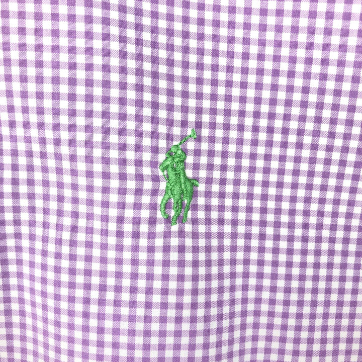 Ralph Lauren POLO by Ralph Lauren CUSTOM FIT Gingham Check Short-Sleeve Button-Down Check Shirt, Men's Size L (approx.) cotton purple type Vintage Second Hand