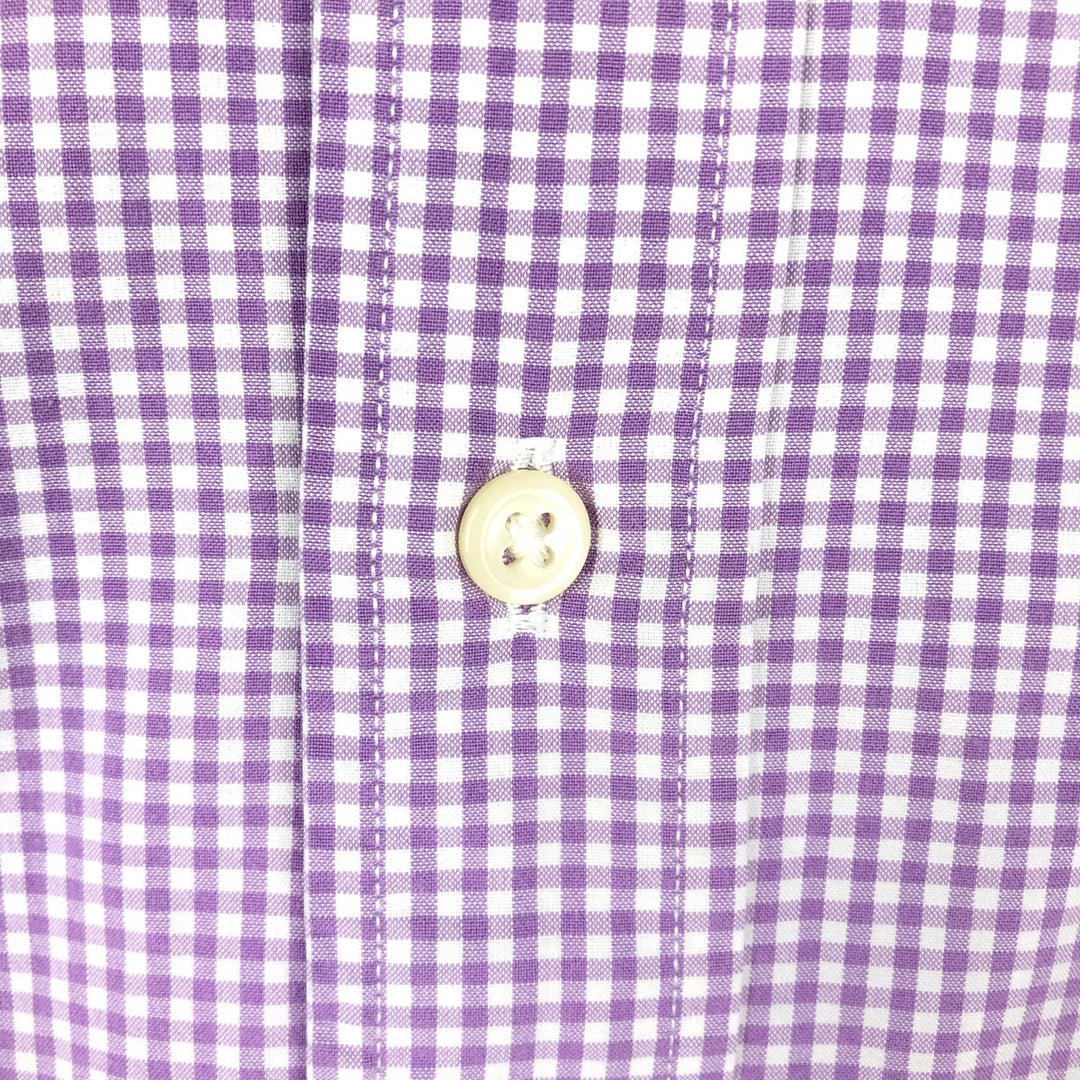 Ralph Lauren POLO by Ralph Lauren CUSTOM FIT Gingham Check Short-Sleeve Button-Down Check Shirt, Men's Size L (approx.) cotton purple type Vintage Second Hand