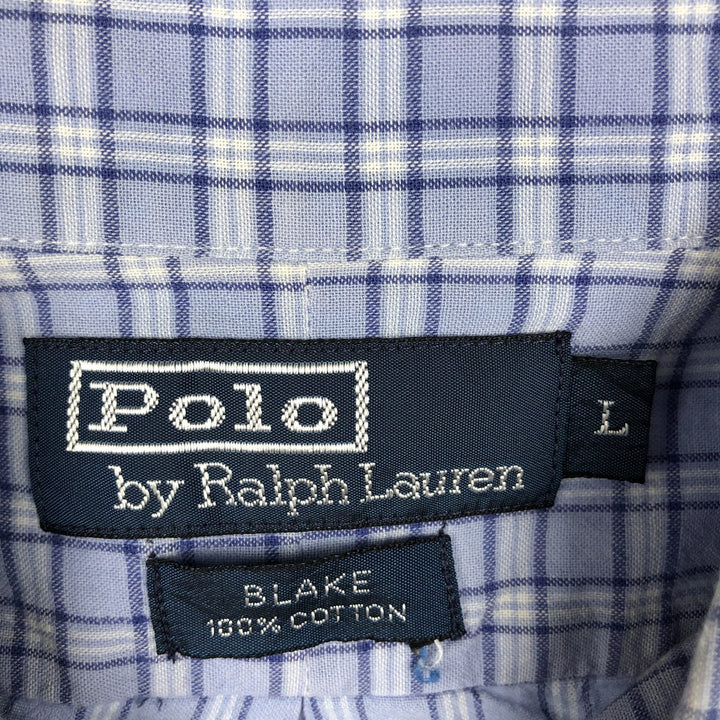 Ralph Lauren POLO by Ralph Lauren BLAKE Short-Sleeve Button-Down Check Shirt, Men's Size L (approx.) cotton blue type Vintage Second Hand