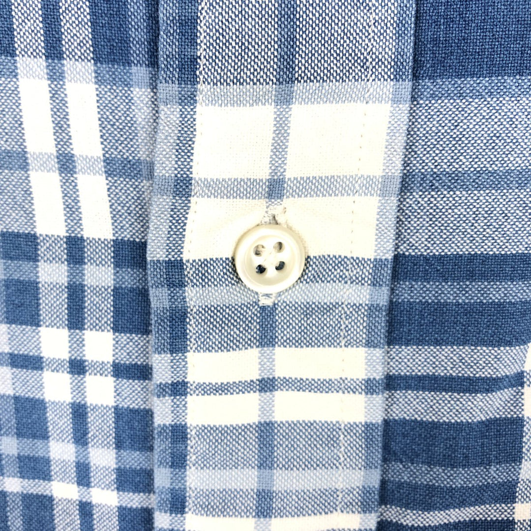 Ralph Lauren INDIGO OXFORD Short-Sleeve Button-Down Check Shirt, Men's Size XL (approx.) cotton blue type Vintage Second Hand