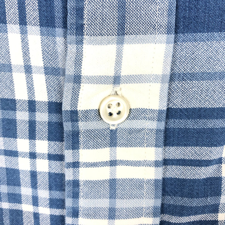 Ralph Lauren INDIGO OXFORD Short-Sleeve Button-Down Check Shirt, Men's Size XL (approx.) cotton blue type Vintage Second Hand