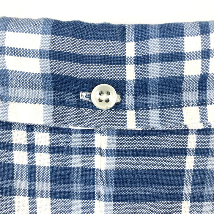 Ralph Lauren INDIGO OXFORD Short-Sleeve Button-Down Check Shirt, Men's Size XL (approx.) cotton blue type Vintage Second Hand
