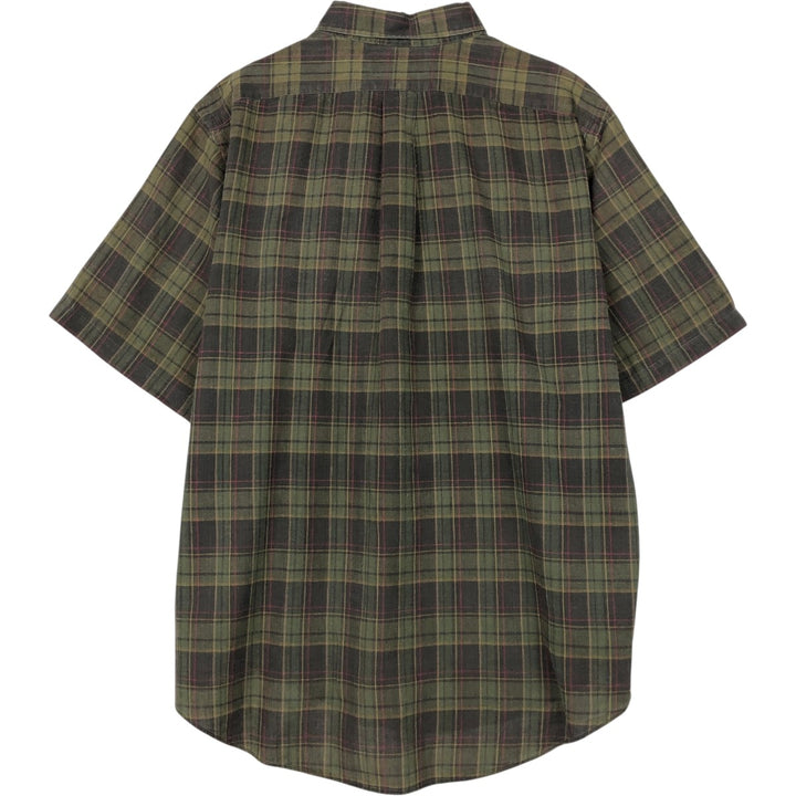 Ralph Lauren Madras Check Short Sleeve Button Down Check Shirt Men's XL cotton green type yellow green Vintage Second Hand
